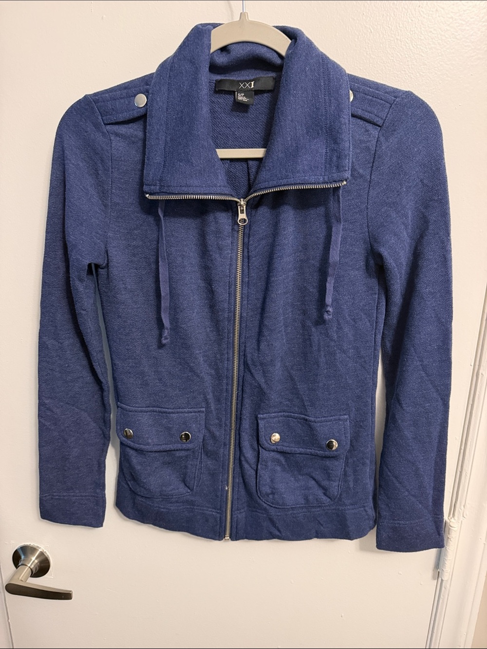 Navy Blue Zip-Up Bomber Jacket
